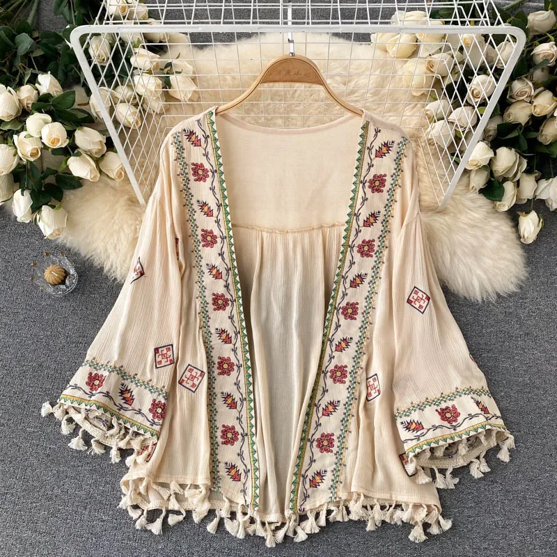 Embroidery Cotton Shirt - Camicia da donna estiva Cardigan in